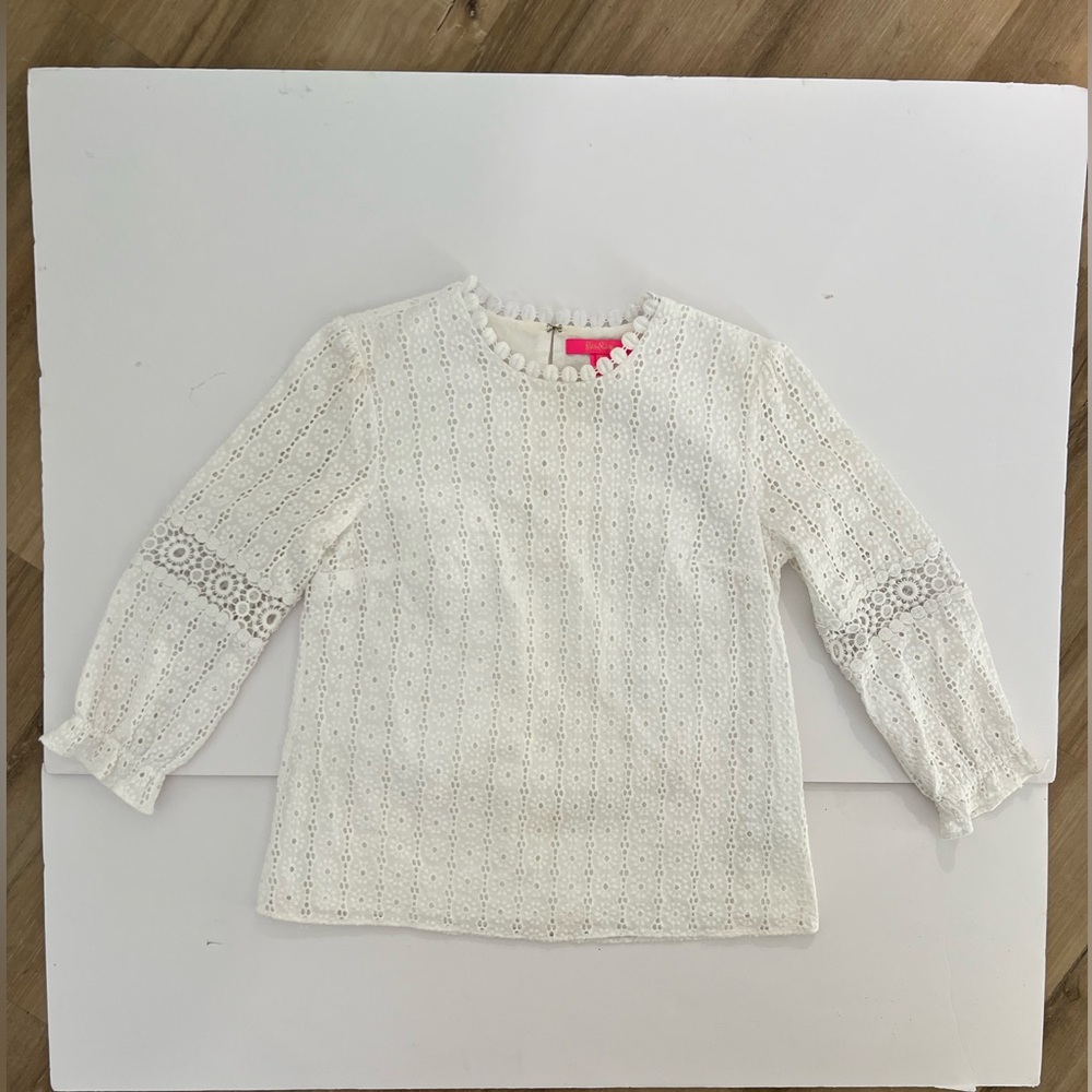 Lily Pulitzer Eyelit White 3/4 Sleeve Blouse Size 0